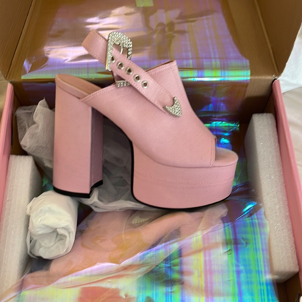 Dolls kill pink platform peep toe heals